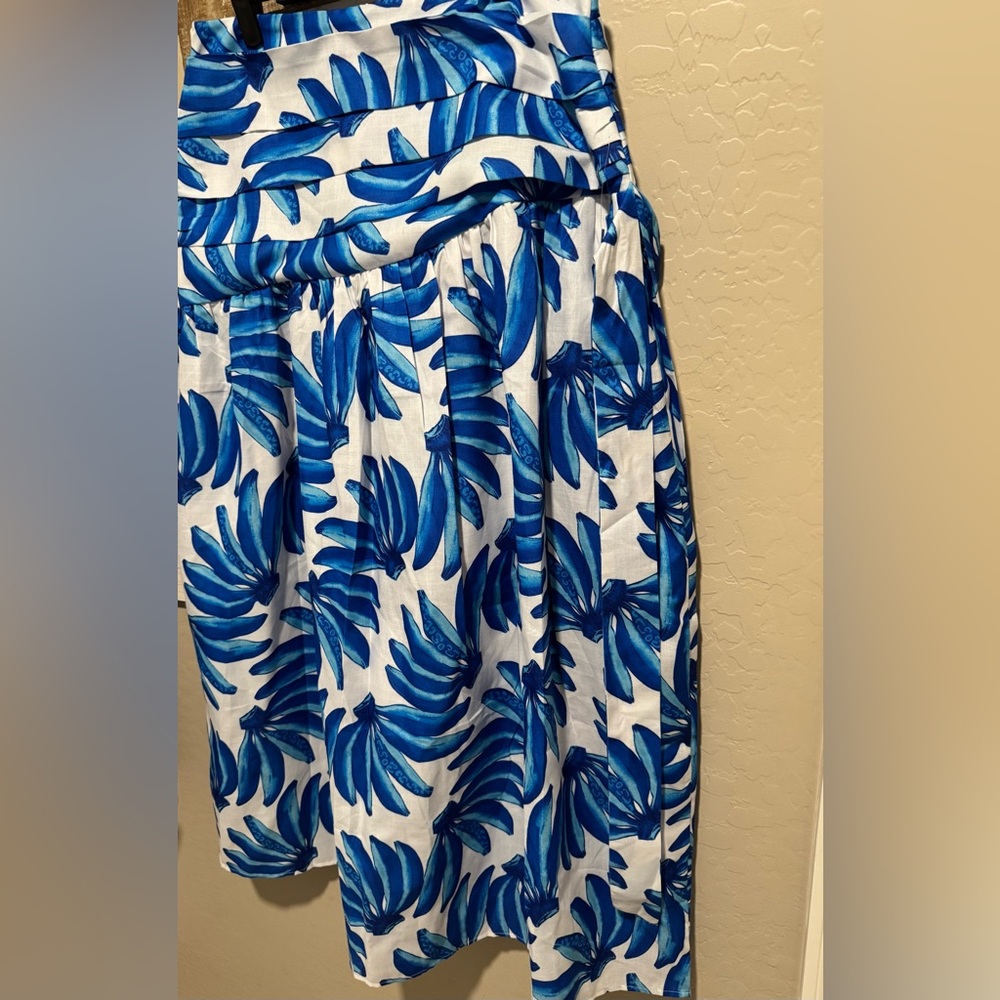 Blue Leaf Print Maxi Skirt - Picture 6 of 10